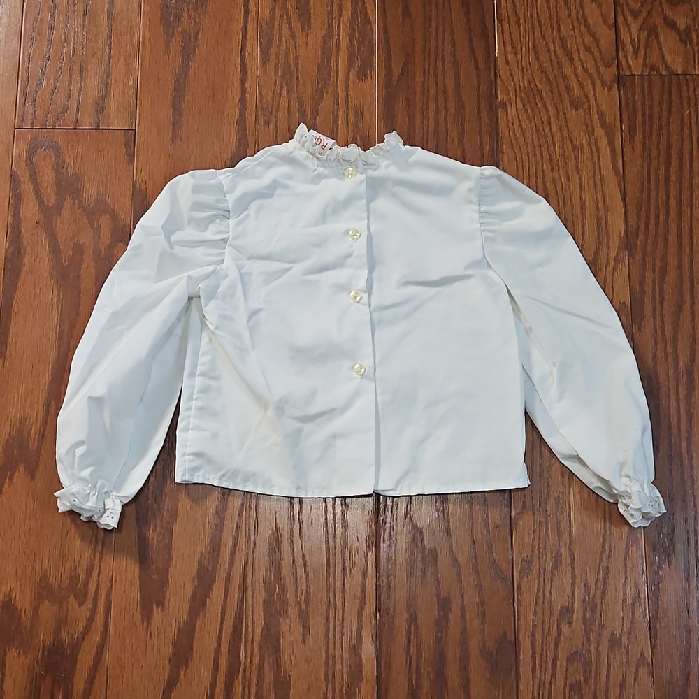 Vintage R-Gee Kids Shirt Size 5 Made In USA White Lace Trim Button‎ Up